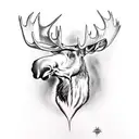a moose head in front of firefighter creast  tattoo design idea