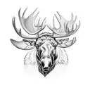 a moose head in front of firefighter creast  tattoo design idea