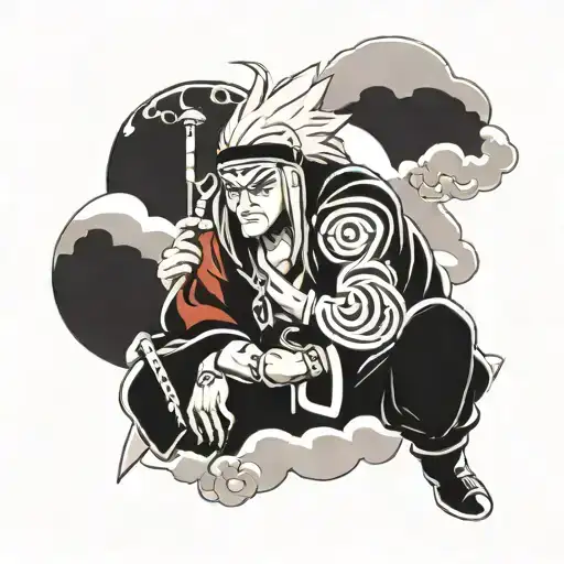 akatsuki cloud outline with Sage mode Jiraiya centered tattoo design idea