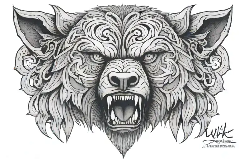 angry norse bear head, viki whitman strength courage tattoo design idea