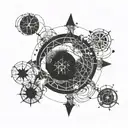 Subtle Glow: The celestial tattoo maintains a gentle, ambient glow that is barely perceptible under normal lighting conditions. It appears as a faint, shimmering pattern of interconnected celestial symbols and intricate lines. tattoo design idea