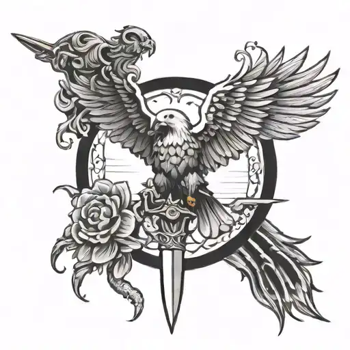 sword with wings flying eagle tattoo design idea