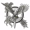 sword with wings flying eagle tattoo design idea