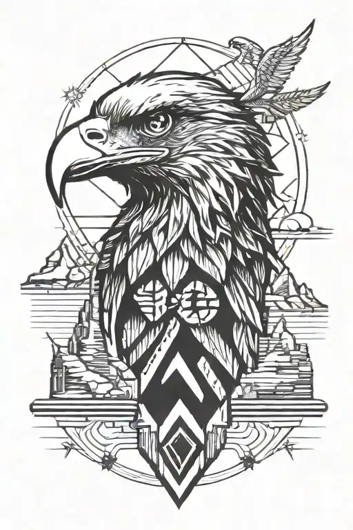 eagle head and monument valley  tattoo design idea