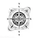 Compass with different quadrants representing family, one for the outdoors, and one for education tattoo design idea