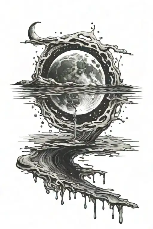 Water and moon tattoo design idea