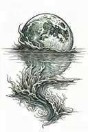 Water and moon tattoo design idea