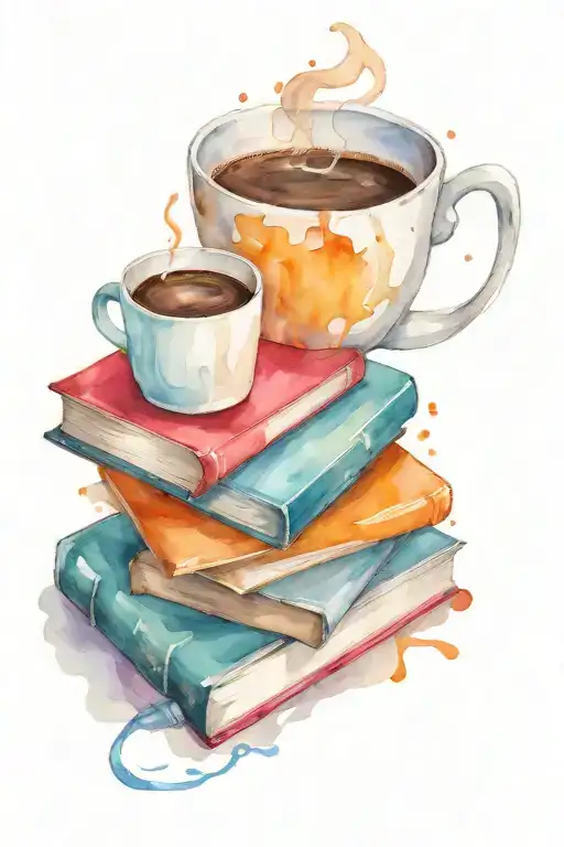 books and coffee mug tattoo design idea