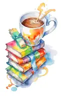 books and coffee mug tattoo design idea