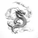 dragon with smoke and clouds  tattoo design idea