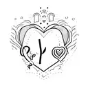 a heart and inside, on left, the letter G, and on right, the letter J  tattoo design idea