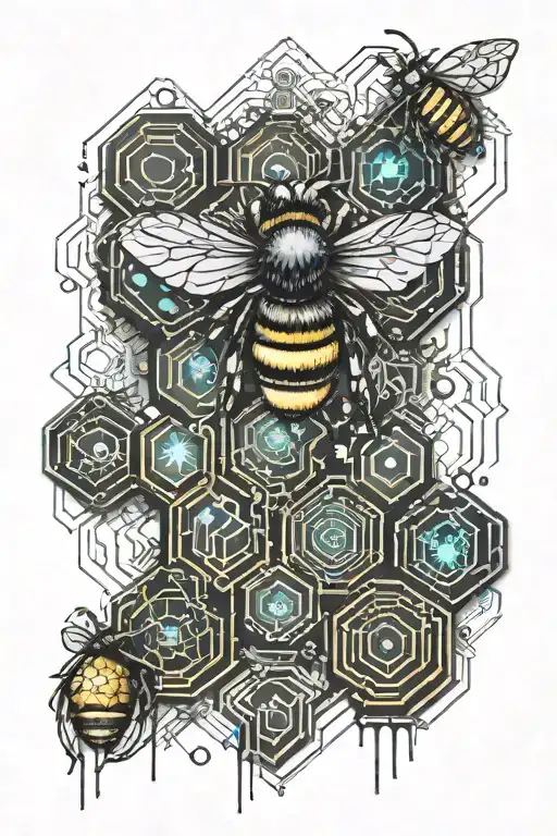 honeycomb pattern and honeybee tattoo design idea