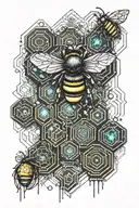 honeycomb pattern and honeybee tattoo design idea