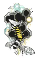 honeycomb pattern and honeybee side profile with honeycomb tattoo design idea