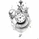 Alice in Wonderland with a clock  tattoo design idea