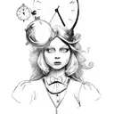 Alice in Wonderland with a clock  tattoo design idea