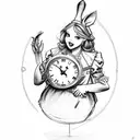 Alice in Wonderland with a clock  tattoo design idea