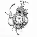 Alice in Wonderland with a clock  tattoo design idea
