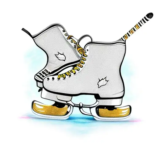 A golden retriever wearing a hockey skates and eating lasagna tattoo design idea