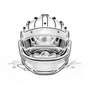 A golden retriever wearing a hockey helmet and sitting on a lasagna throne tattoo design idea