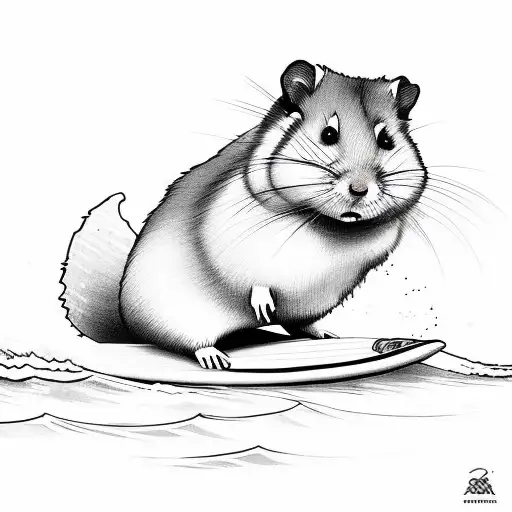 surfing hamster tattoo design idea