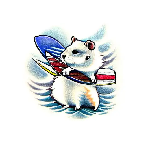 surfing hamster tattoo design idea