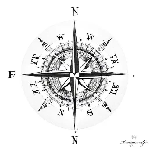 Compass with family initials tattoo design idea
