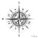 Compass with family initials tattoo design idea