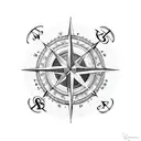 Compass with family initials tattoo design idea
