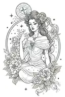 An Aries witch with flowers and the Aries constellation surrounding her tattoo design idea