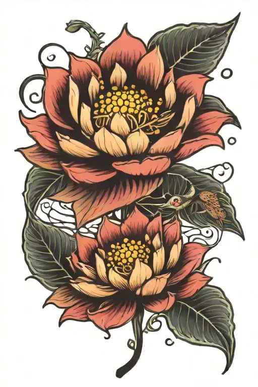japanese lotus flowers intertwined tattoo design idea
