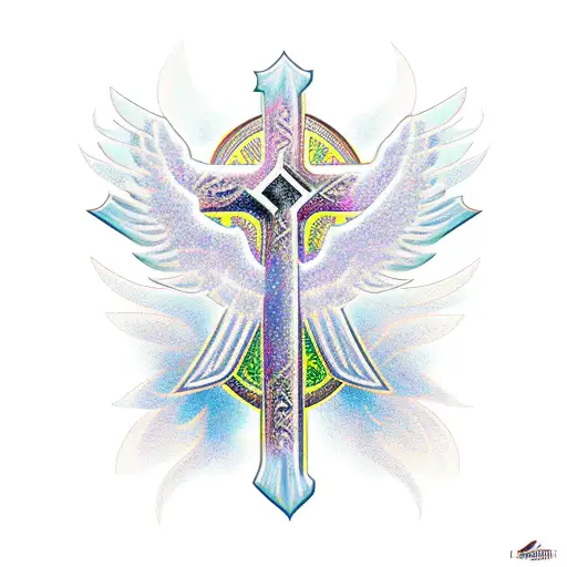 phoenix religious cross tattoo design idea