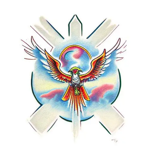 phoenix religious cross tattoo design idea