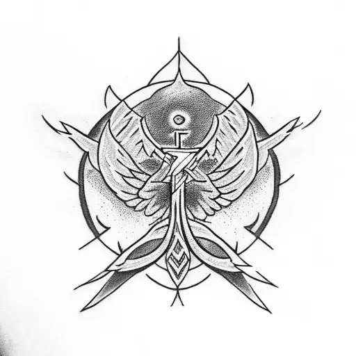 phoenix religious cross tattoo design idea