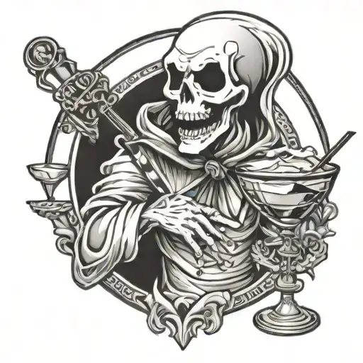 ghost holding martini glass tattoo design idea