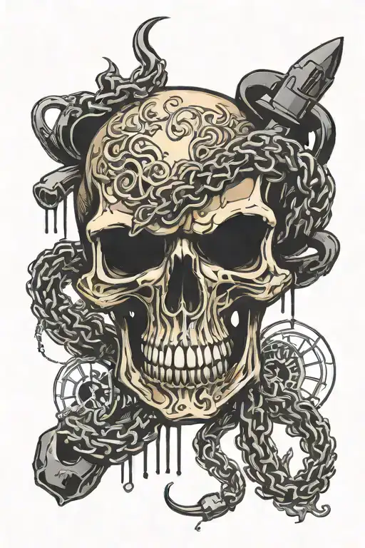 kracken uav chains wrapped water nautical Afghanistan punisher skull tattoo design idea