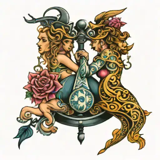 convinacion picis y libra zodiac sign intertwined tattoo design idea