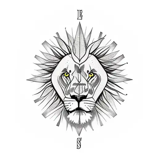 lion and compass tattoo design idea