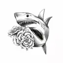 Shark jaw bone with flowers tattoo design idea