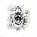 Shark jaw bone with flowers tattoo design idea