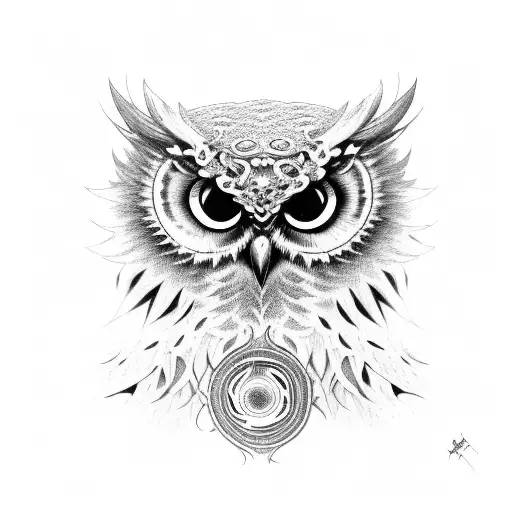 demon owl with 3 eyes tattoo design idea