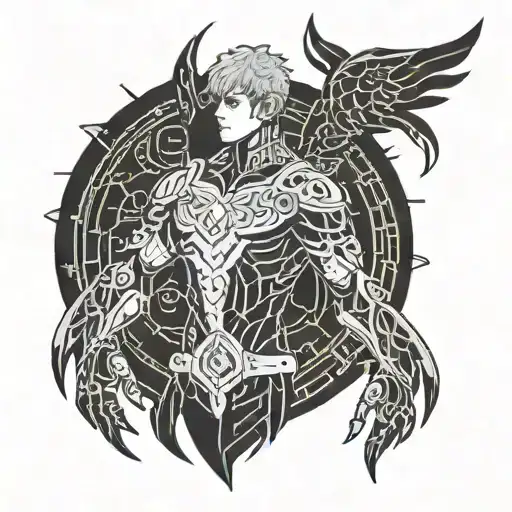 Guts from berserk, Gothic architect holding a phoenix tattoo design idea