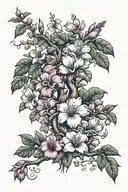 Tree with magnolia flowers and hibiscus flower tattoo design idea