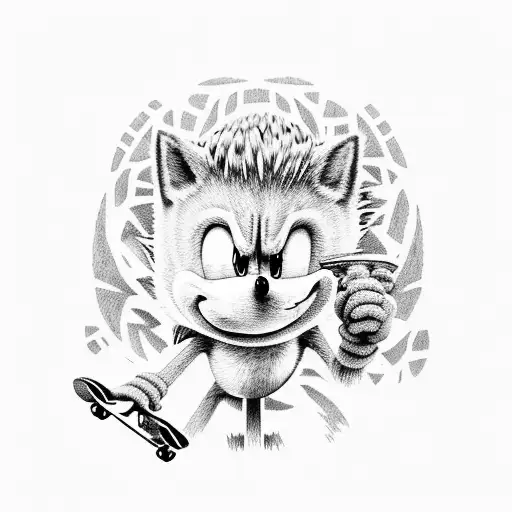 sonic the hedghog riding a skateboard tattoo design idea