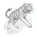 tiger with tribal stripes in flames jumping tattoo design idea