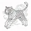 tiger with tribal stripes in flames jumping tattoo design idea