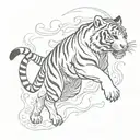 tiger with tribal stripes in flames jumping tattoo design idea