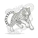 tiger with tribal stripes in flames jumping tattoo design idea