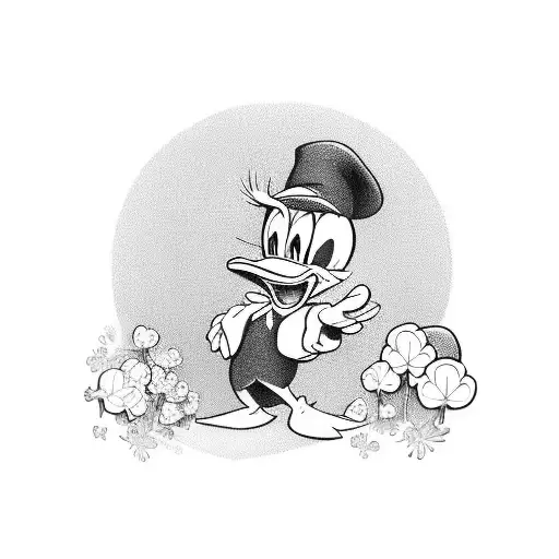 Donald Duck with Four-leaf clover tattoo design idea