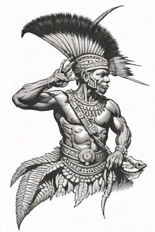 Zulu man hunting tattoo design idea